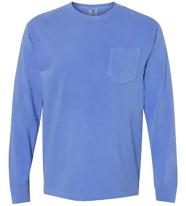 Comfort Colors Long Sleeve Pocket Tee 4410 Flo Blue front view