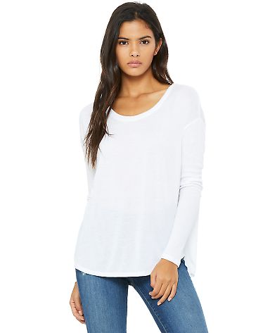 Bella 8852 Womens Long Sleeve Flowy T-Shirt With R WHITE front view