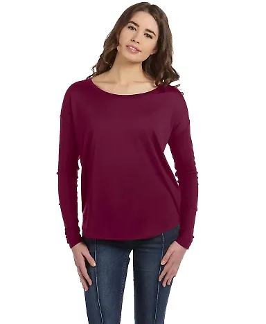 Bella 8852 Womens Long Sleeve Flowy T-Shirt With R in Maroon front view