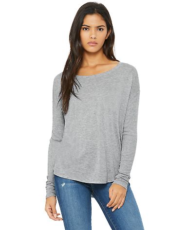 Bella 8852 Womens Long Sleeve Flowy T-Shirt With R ATHLETIC HEATHER front view