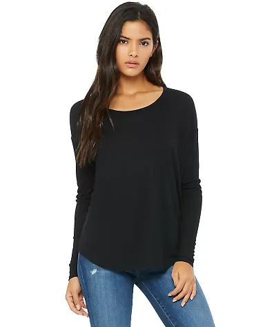 Bella 8852 Womens Long Sleeve Flowy T-Shirt With R in Black front view