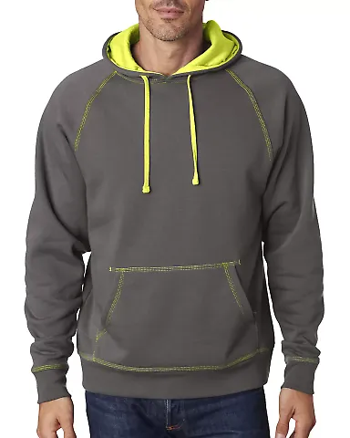 8883 J. America - Shadow Fleece Hooded Pullover Sw in Neon yellow front view