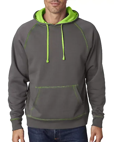 8883 J. America - Shadow Fleece Hooded Pullover Sw in Neon green front view