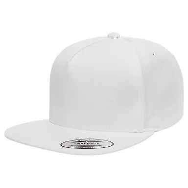 6007 Yupoong Five-Panel Flat Bill Cap in White front view