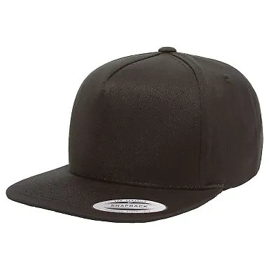 6007 Yupoong Five-Panel Flat Bill Cap in Black front view