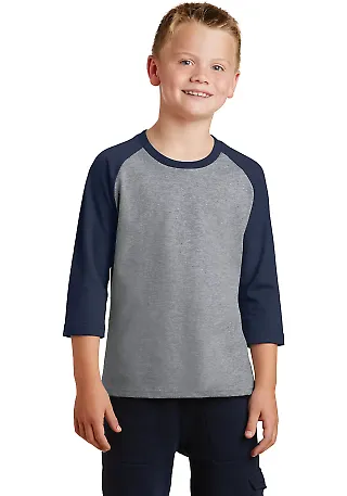 PC55YRS Port & Company® Youth 50/50 3/4-Sleeve Ra AH/Navy front view
