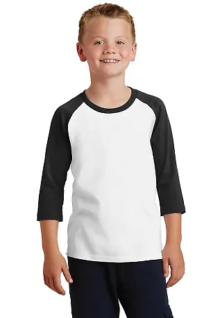 PC55YRS Port & Company® Youth 50/50 3/4-Sleeve Ra Wht/Jet Black front view