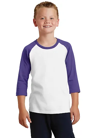 PC55YRS Port & Company® Youth 50/50 3/4-Sleeve Ra Wht/Purple front view
