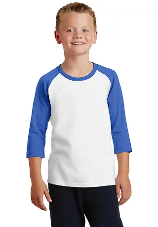 PC55YRS Port & Company® Youth 50/50 3/4-Sleeve Ra Wht/Royal front view