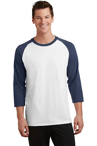 PC55RS Port & Company® 50/50 3/4-Sleeve Raglan Wht/Navy front view
