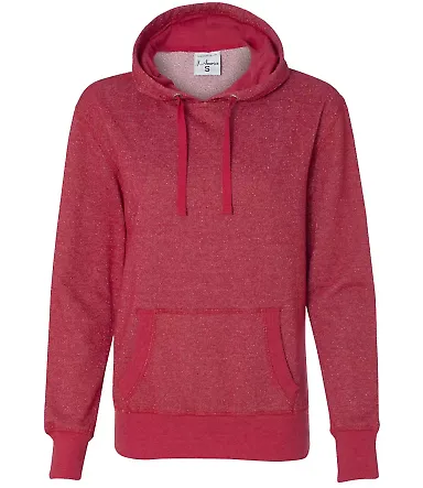  8860 J. America Women's Glitter French Terry Hood Red/ Silver front view