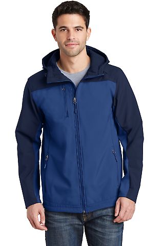 J335 Port Authority Hooded Core Soft Shell Jacket in Ntsky bl/db ny front view