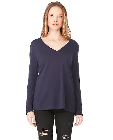 BELLA+CANVAS 8855 Womens Flowy Long Sleeve V-Neck in Midnight front view