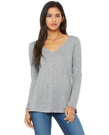 BELLA+CANVAS 8855 Womens Flowy Long Sleeve V-Neck ATHLETIC HEATHER front view