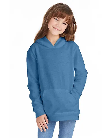 P470 Hanes Youth EcoSmart Pullover Hooded Sweatshi Heather Blue front view