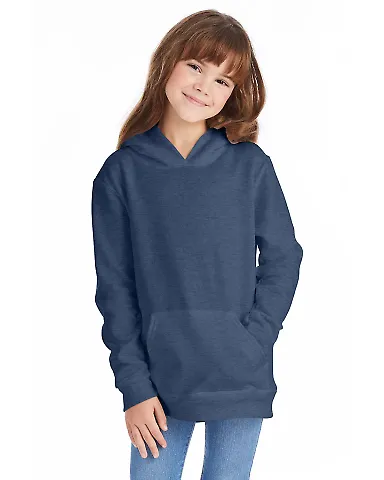 P470 Hanes Youth EcoSmart Pullover Hooded Sweatshi Heather Navy front view