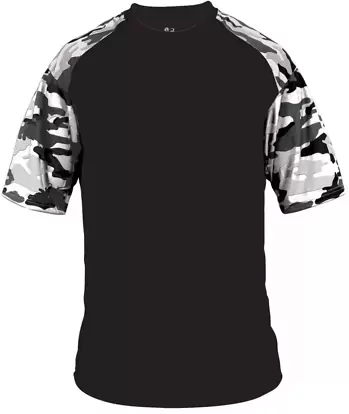 4141 Badger Camo Sport T-Shirt Black/ White Camo front view