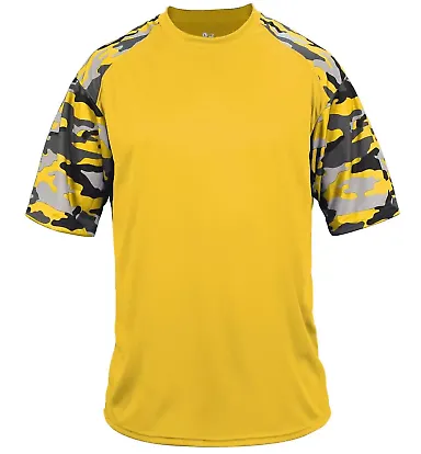 4141 Badger Camo Sport T-Shirt Gold/ Gold Camo front view