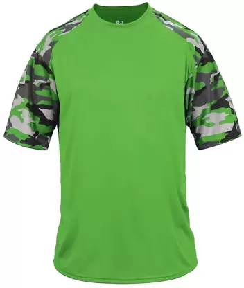 4141 Badger Camo Sport T-Shirt Lime/ Lime Camo front view