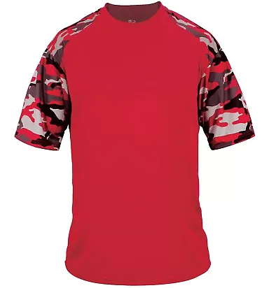 4141 Badger Camo Sport T-Shirt Red/ Red Camo front view