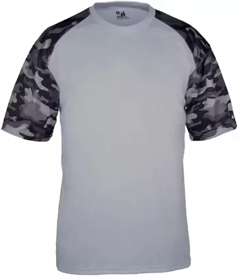 4141 Badger Camo Sport T-Shirt Silver/ Black Camo front view