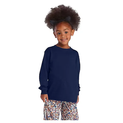 64300L Juvenile Long Sleeve Tee 5.2 oz in Athletic navy front view
