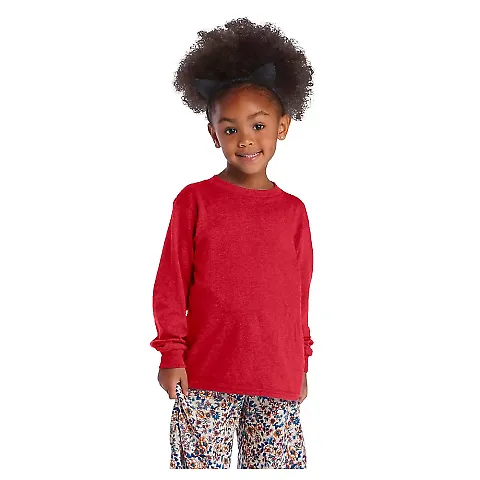 64300L Juvenile Long Sleeve Tee 5.2 oz in New red front view