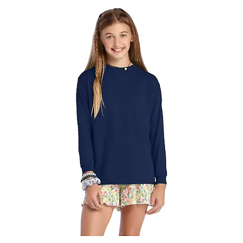 64900L Youth Retail Fit Long Sleeve Tee 5.2 oz in Athletic navy front view