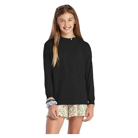64900L Youth Retail Fit Long Sleeve Tee 5.2 oz in Black front view