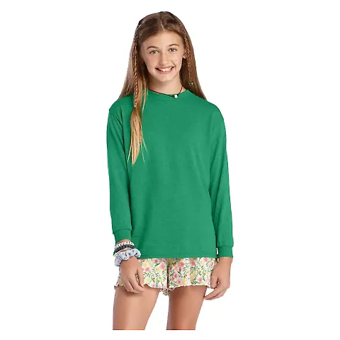 64900L Youth Retail Fit Long Sleeve Tee 5.2 oz in Kelly front view