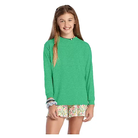 64900L Youth Retail Fit Long Sleeve Tee 5.2 oz in Kelly heather front view