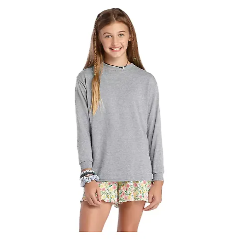 64900L Youth Retail Fit Long Sleeve Tee 5.2 oz in Athletic heather front view