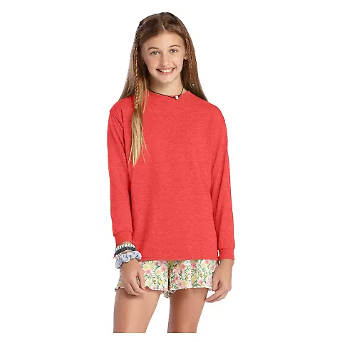 64900L Youth Retail Fit Long Sleeve Tee 5.2 oz in Red heather front view
