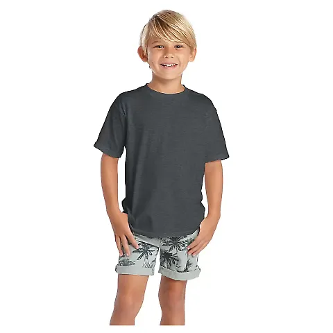 12300 Delta Apparel Juvenile 30/1's Soft Spun Tee  in E9c charcoal heather front view