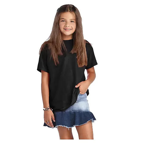 Delta Apparel 12900 Youth Soft Spun Tee in Black front view