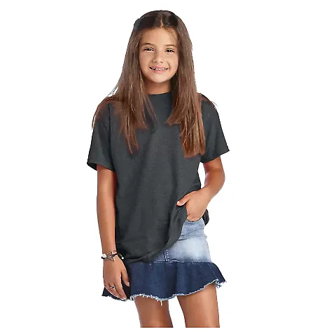 Delta Apparel 12900 Youth Soft Spun Tee in E9c charcoal heather front view