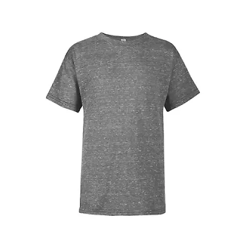 14900 Delta Apparel Youth 30/1's Snow Heather Tee in Graphite snow heather front view
