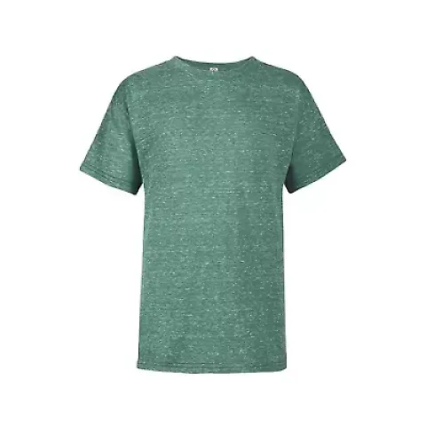 14900 Delta Apparel Youth 30/1's Snow Heather Tee in Kelly snow heather front view