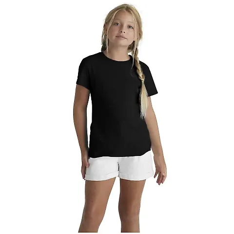 1300N Delta Apparel Girls 30/1's Tee in Black front view