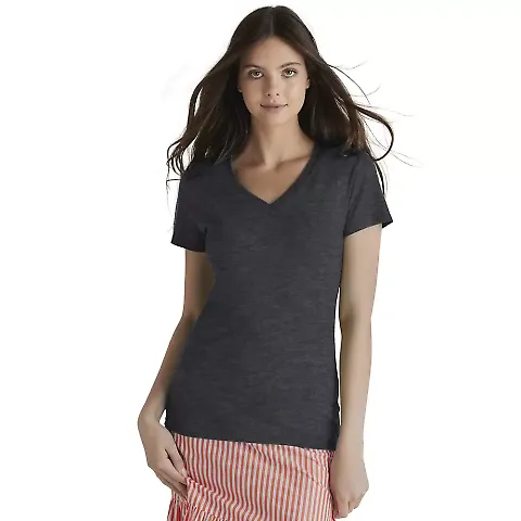 1336V Delta Apparel Junior 30/1's V-Neck Tee in E9c charcoal heather front view