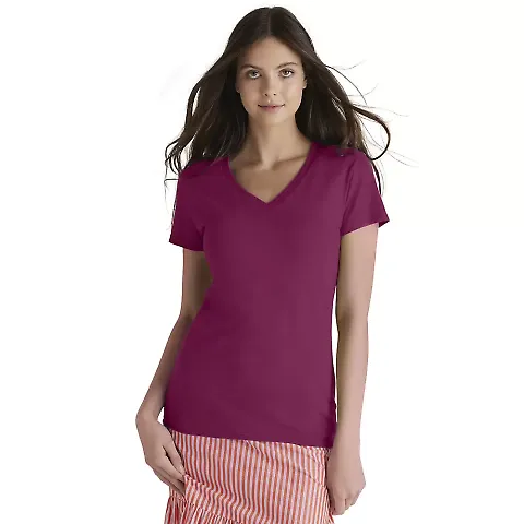 1336V Delta Apparel Junior 30/1's V-Neck Tee in Berry front view