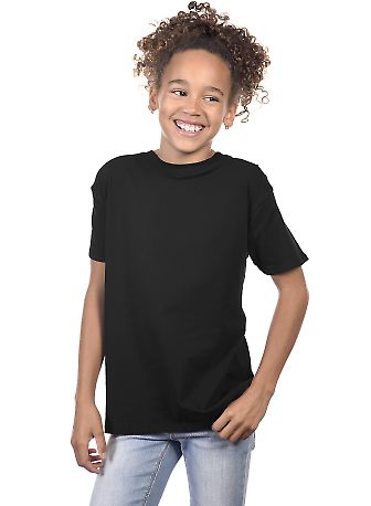 YC1040 Cotton Heritage Youth Cotton Crew T-Shirt Black front view