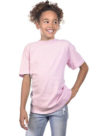 YC1040 Cotton Heritage Youth Cotton Crew T-Shirt Light Pink front view