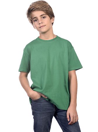 YC1040 Cotton Heritage Youth Cotton Crew T-Shirt Kelly Green front view