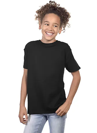 YC1040 Cotton Heritage Youth Cotton Crew T-Shirt in Black front view