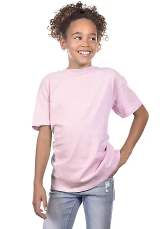 YC1040 Cotton Heritage Youth Cotton Crew T-Shirt in Light pink front view