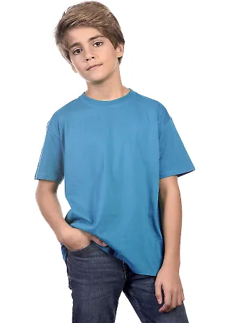 YC1040 Cotton Heritage Youth Cotton Crew T-Shirt in Turquoise front view