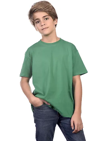 YC1040 Cotton Heritage Youth Cotton Crew T-Shirt in Kelly green front view