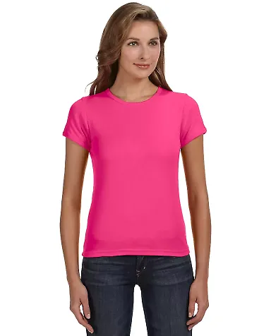 1441 Anvil Ladies' 1x1 Baby Rib Scoop T-Shirt in Hot pink front view