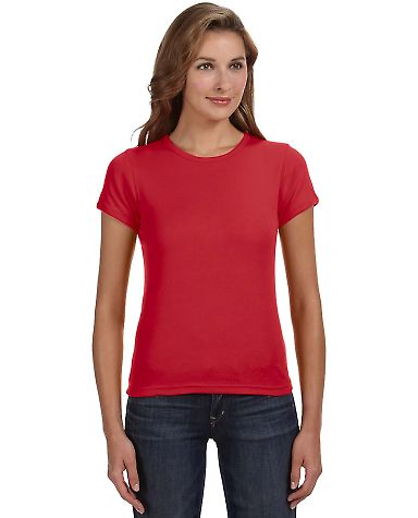 1441 Anvil Ladies' 1x1 Baby Rib Scoop T-Shirt RED front view
